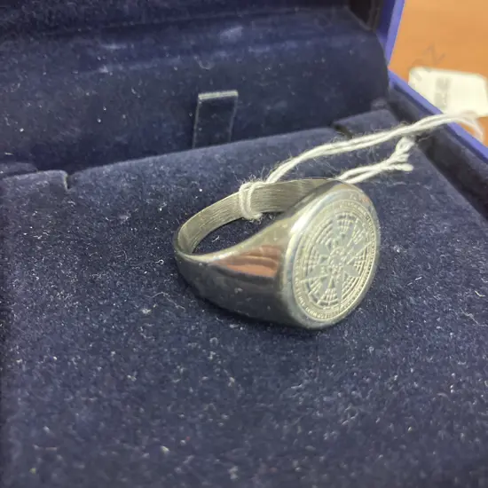 Mens Silver Colour Compass Signet Ring